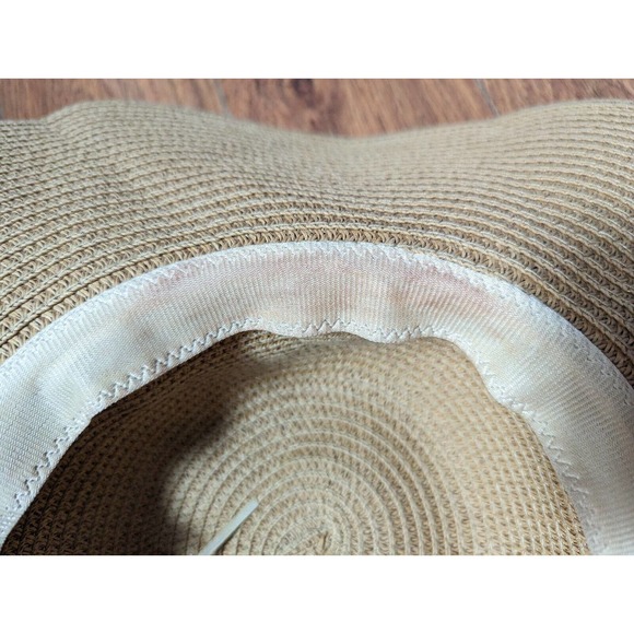 Paper Hat Resting Beach Face Floppy Straw Sun Hat Black Ribbon One Size Ties Tan - Picture 5 of 6